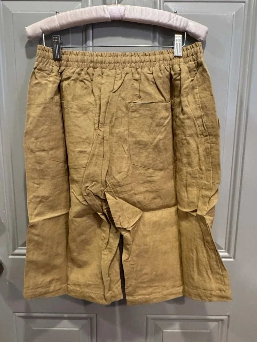 Dr Flax European 100% Linen Bermuda Shorts Mens S/M Mustard Gold Pockets NEW